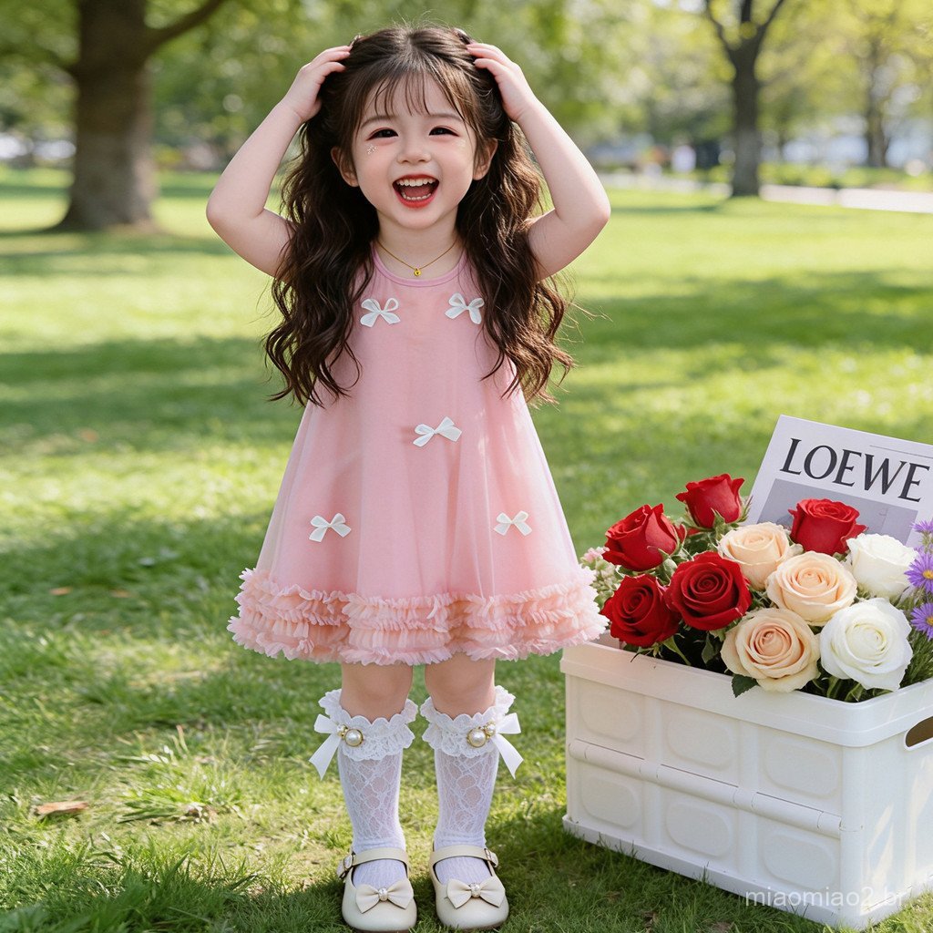 Girls Princess Dress Sleeveless Summer Dress Gauze Dress Sweet Baby Summer Bow Skirt