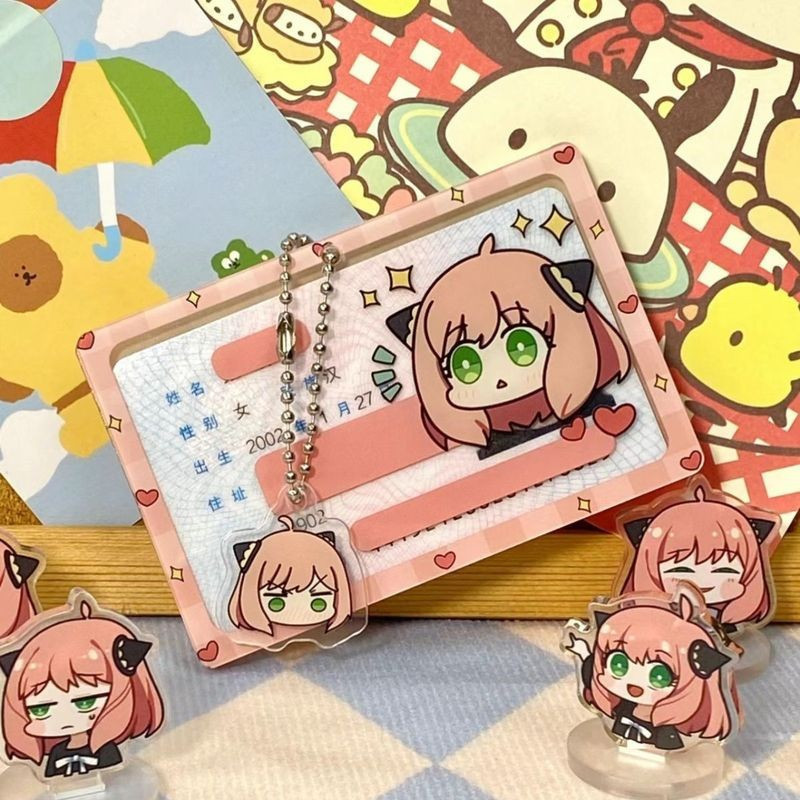 Figura De Anime SPY Porta-Cartões Família Para Crianças Kawaii Anya Forger Transparente Bonito Estudante Slide Cartão De