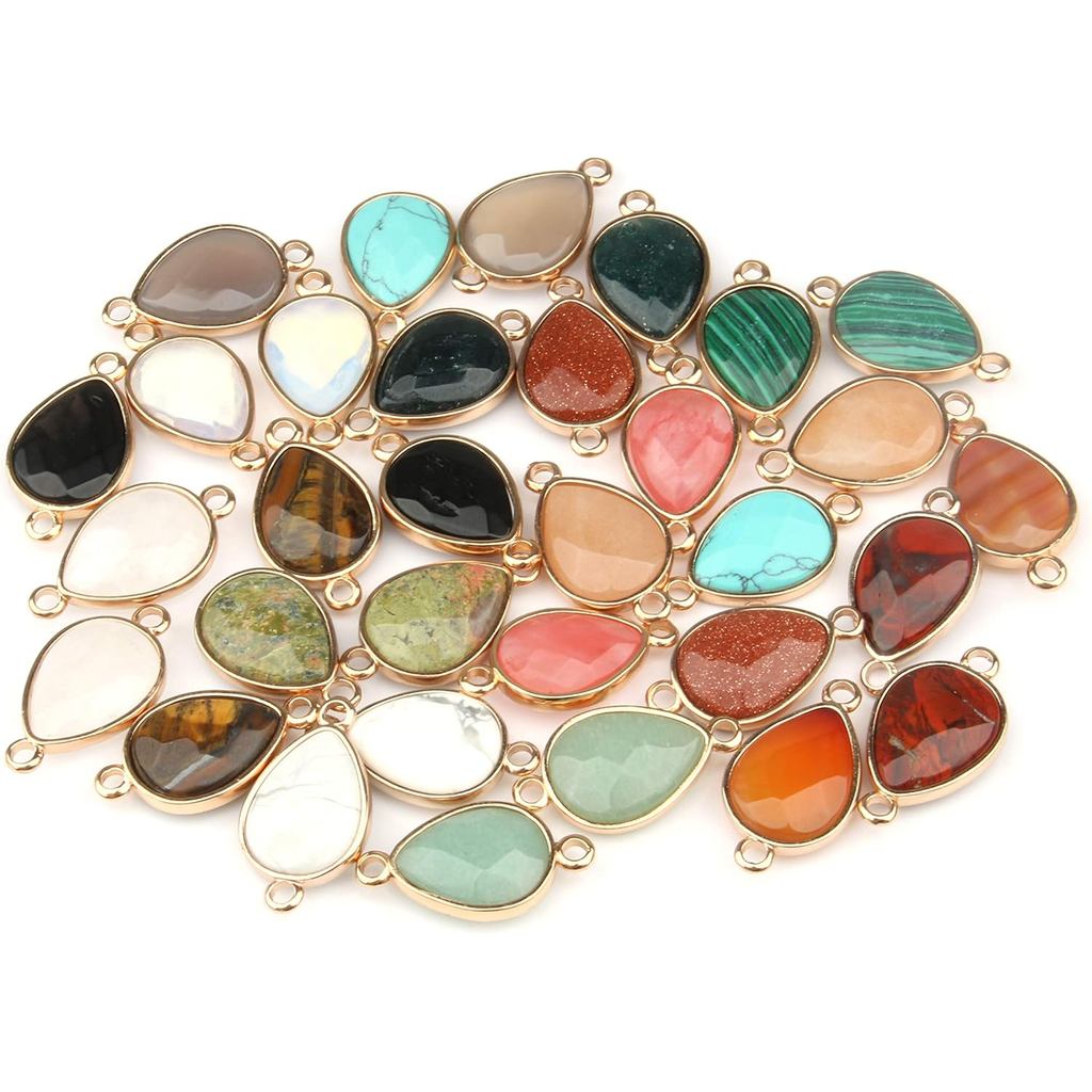 5Pcs Natural Stone Pendants, Agate Crystal Quartz Stone Connectors Charms Healing Chakra Gemstone Necklace Links Pendant