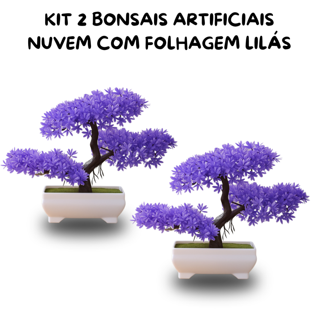Kit 2 Plantas Bonsais Decorativo Artificial Nuvem Lilás – Beleza Zen Atemporal