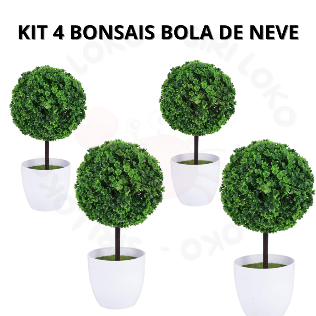 Kit 4 Bonsais Bola de Neve – Decoração Elegante Beleza, Equilíbrio e Sofisticação Artificial