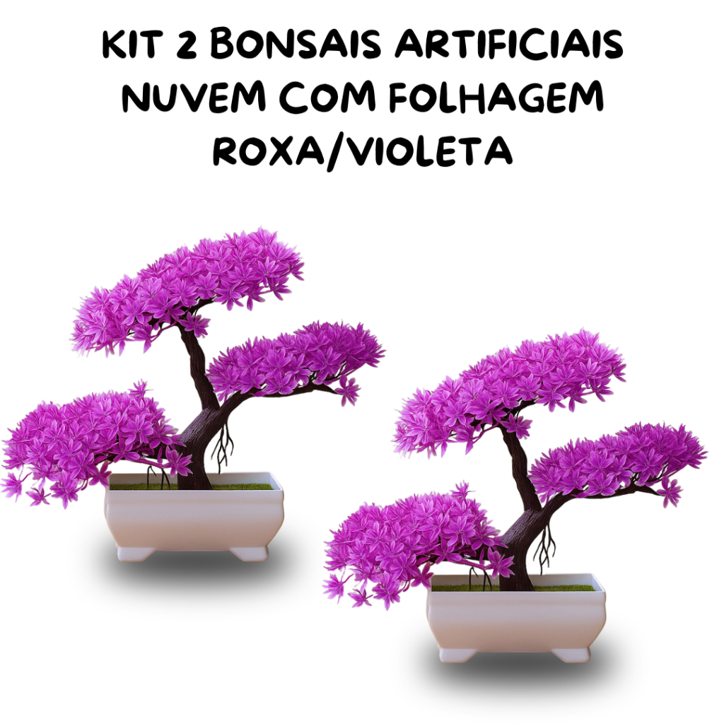 Kit 2 Plantas Bonsais Artificial Folhagem Roxa e Vibrante – Decoração Sofisticada e Charmosa