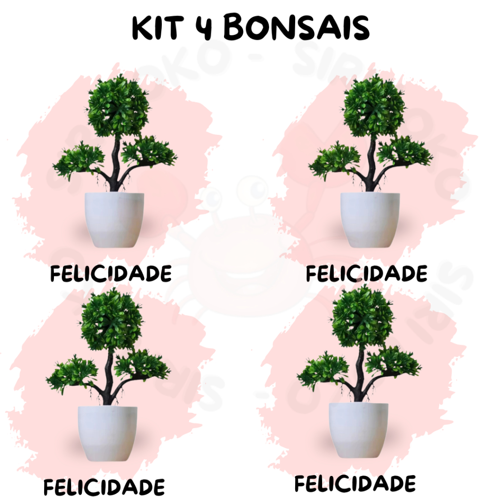 Kit Decoração 4 Bonsais artificial Felicidade – Equilíbrio Visual para Seu Espaço