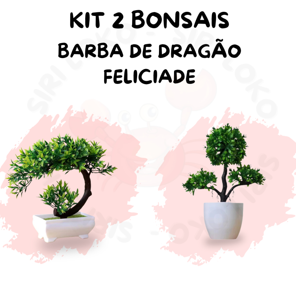 Kit 2 Bonsais Artificiais – Barba de Dragão e Felicidade para Decoração Sofisticada