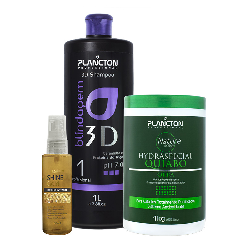 3D Blindagem Dinâmica 1L+ Quiabo 1kg + Shine Gold 60ml - Plancton Professional