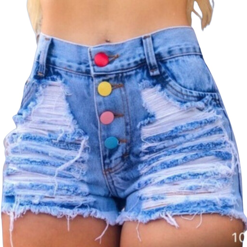 Short Feminino Jeans c/ Botões Coloridos,Moda Dinâmica