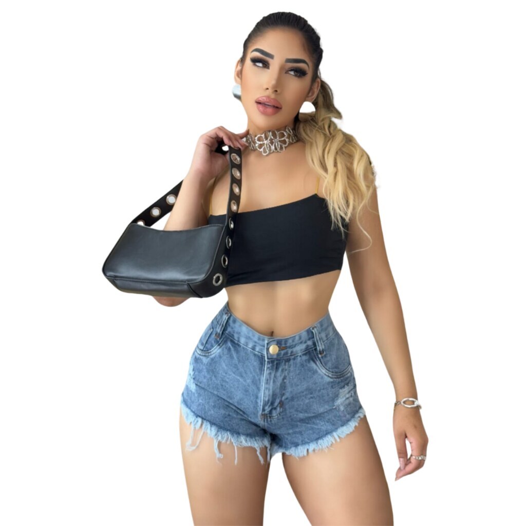 Short Jeans Feminino Cinza Curto Barra Detonada,Moda Dinâmica