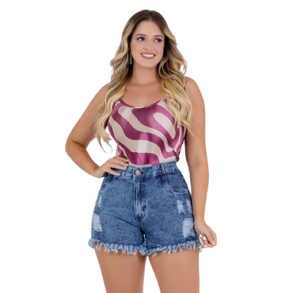 Short Jeans Feminino Detonado com Barra Desfiada,Moda Dinâmica