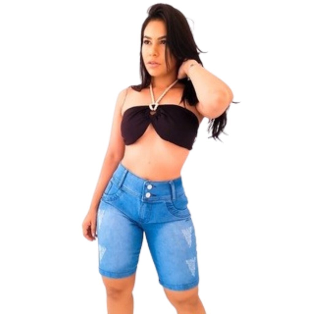 Short Feminino Jeans Claro Ciclista,Moda Dinâmica