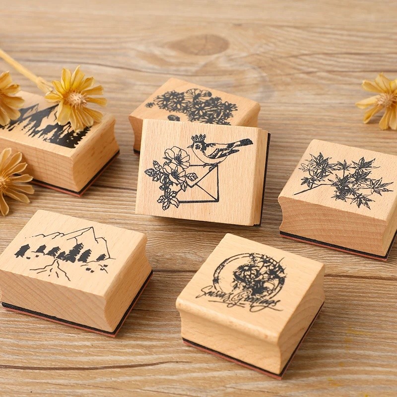Diário GO Carimbo De Borracha De Madeira Vintage Flor Impressa DIY Scrapbooking Álbum Papelaria Selo Planejador