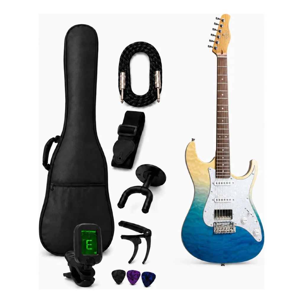 Kit Guitarra Tagima Super Strato Stella Dw TBLF Com Acessórios e Capa