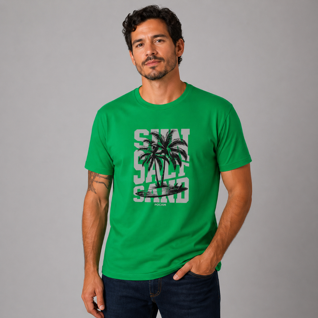 Camiseta Masculina POCAM PALM WAVE Premium Hi Tech – Dry Fit + Antipilling - VERDE