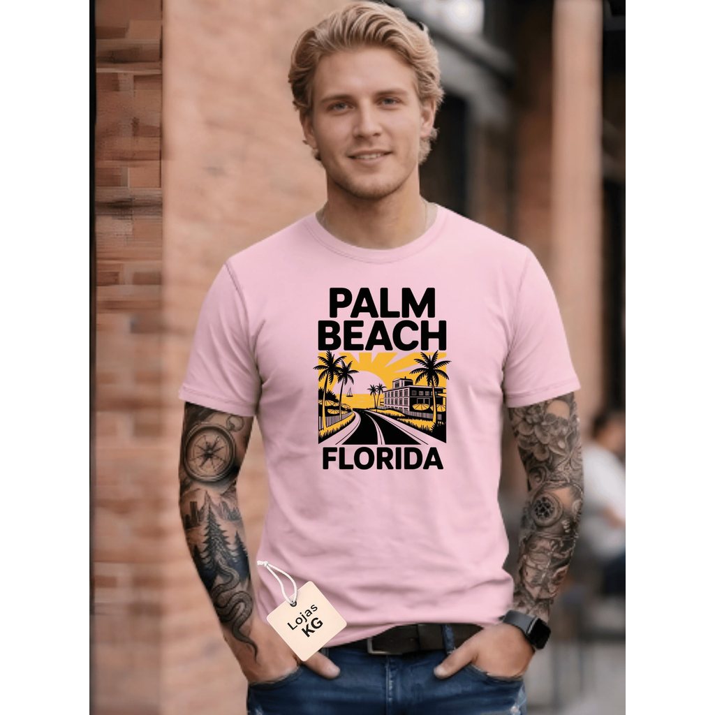 Camiseta Masculina PALM BEACH na Florida Camisa 100% algodão malha 26.1