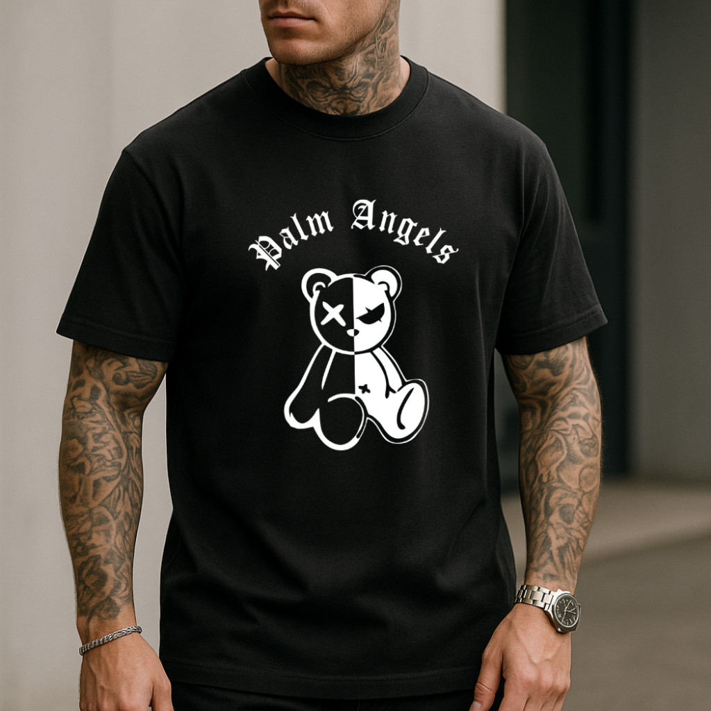 Camiseta Masculina Urso Palm Angels Camisa Streetwear Básica Algodão Manga Curta Gola Redonda Lançamento Promoção