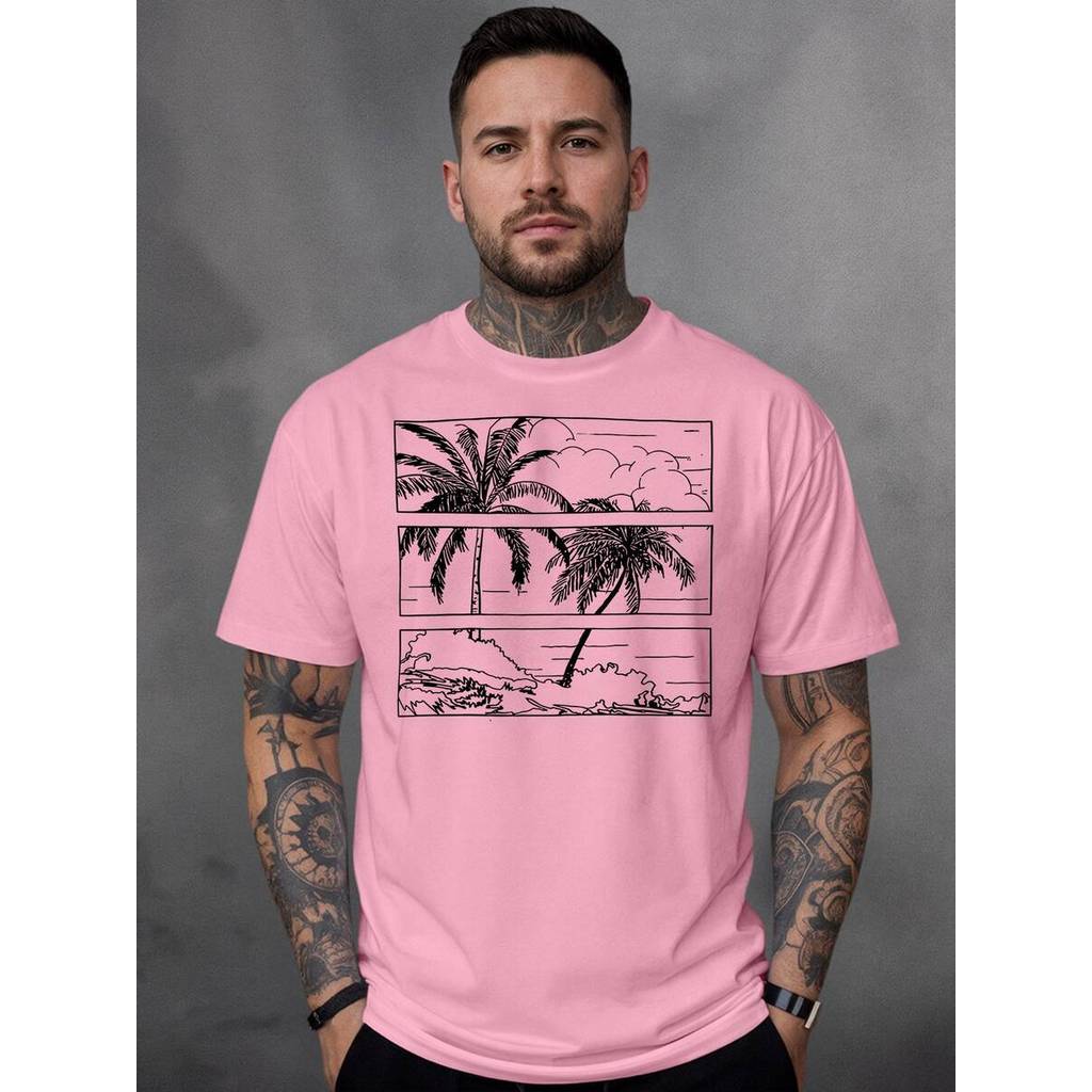 Camisa Camiseta Masculina 100% Algodão Estampada Palms