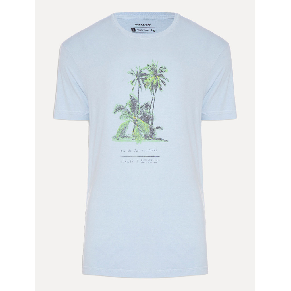 Camiseta Osklen Masculina Regular Stone Summer Palms Azul Claro