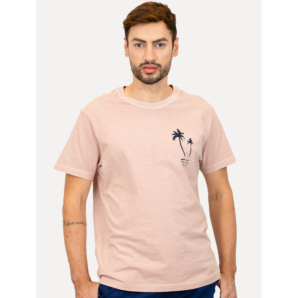 Camiseta Osklen Original Masculina Regular Stone Palm Sketches Rosa Claro