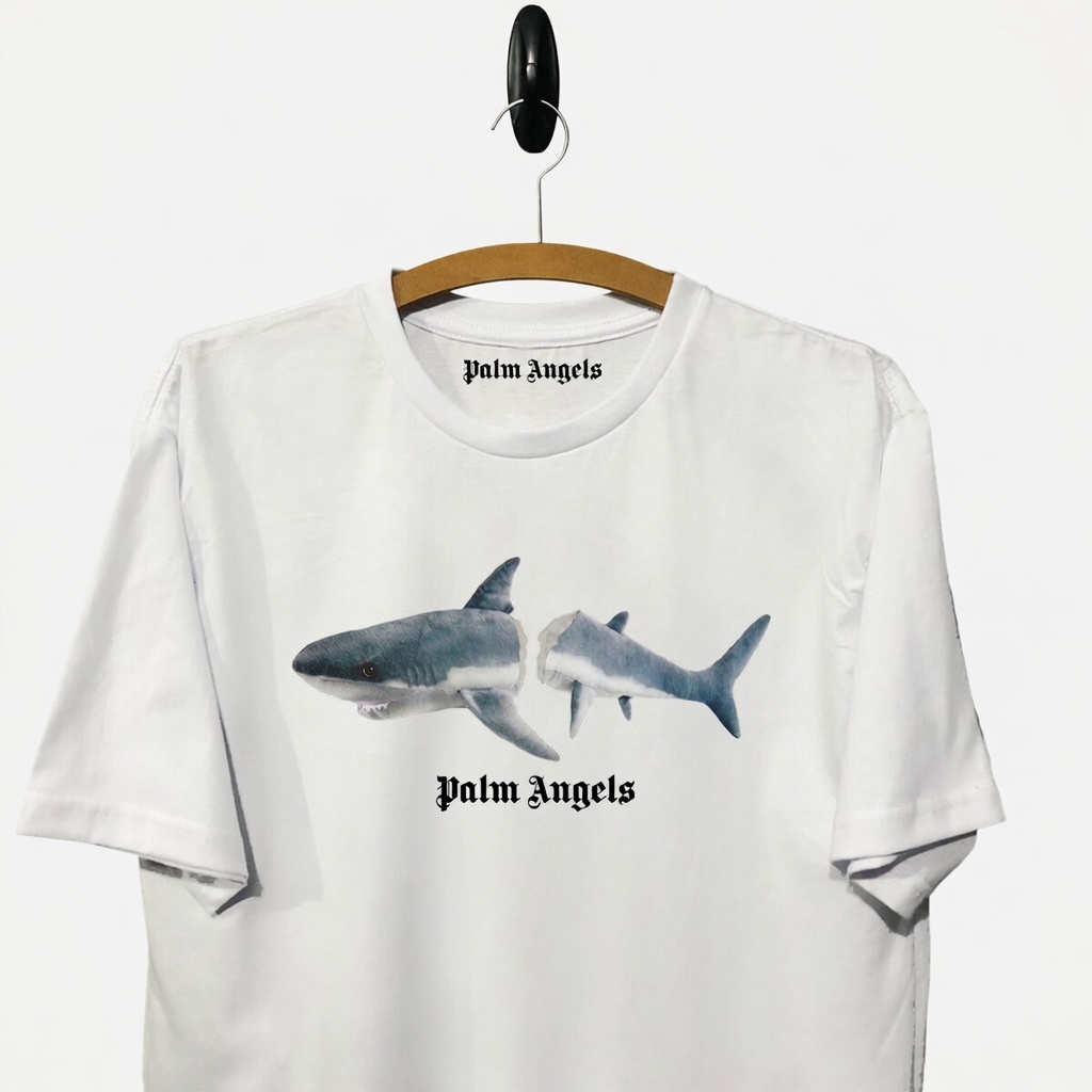 Camiseta Palm Angels Shark Oversized e Streetwear 100% Algodão Premium Alta Qualidade Tubarão de Pelúcia