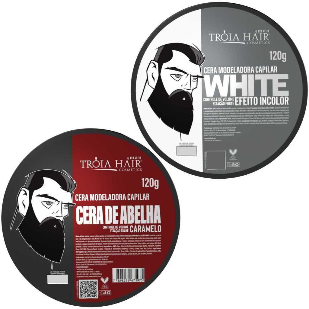 2 Cera Modeladora Caramelito/Incolor 120g Fixação Suave Troia Hair