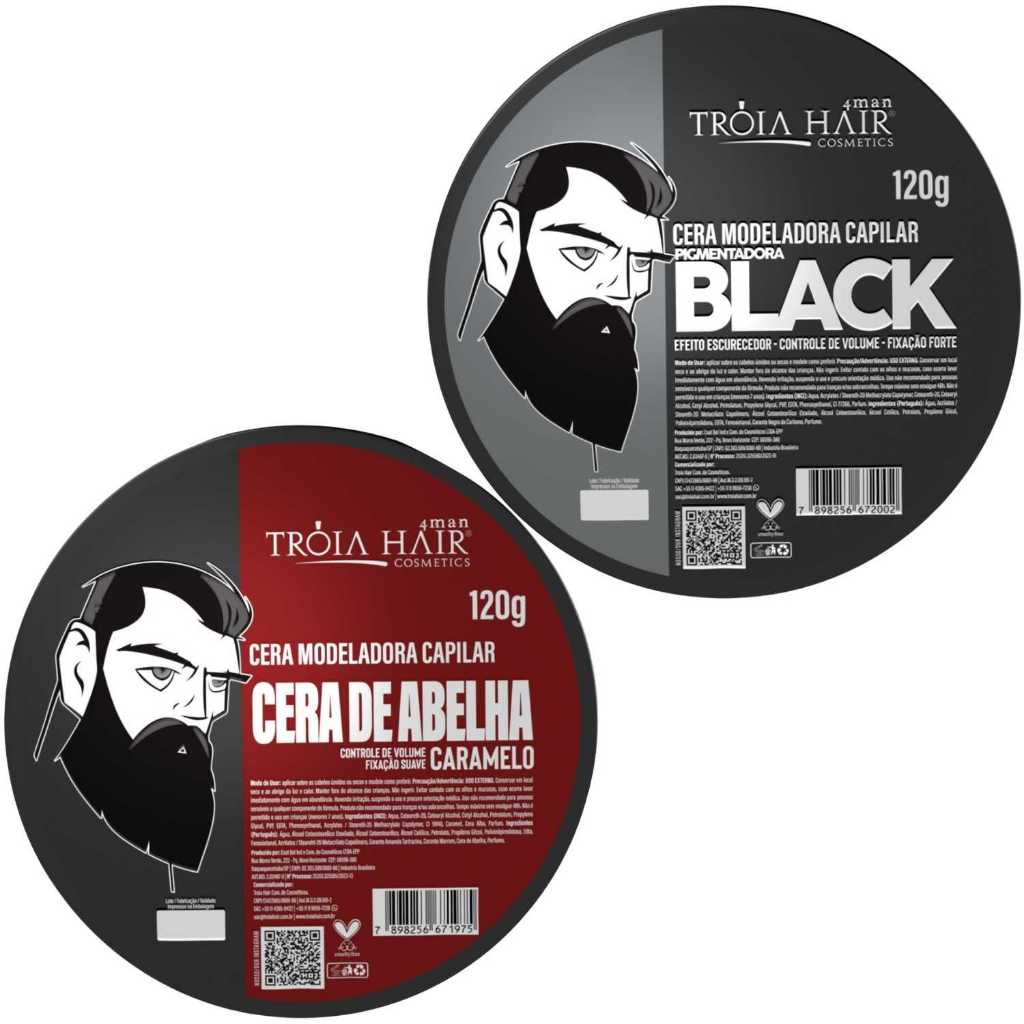 2 Cera Modeladora Caramelito/Black 120g Fixação Suave Troia Hair