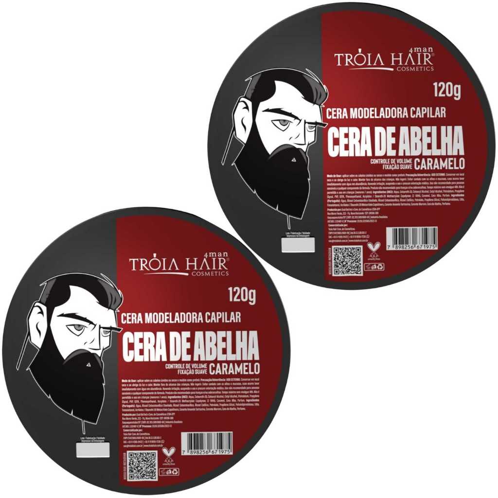 2 Cera Modeladora Caramelito 120g Fixação Suave Troia Hair
