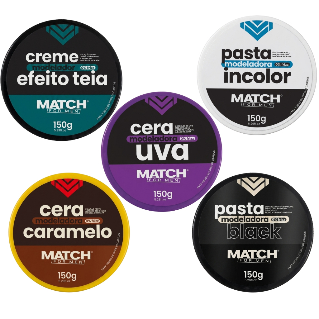 Pomada 4x  Modeladora Capilar Match ForMen Incolor, Black, Efeito Teia e Caramelito