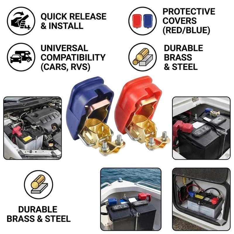 Conectores Terminais De Bateria De Carro Qui Liberação Positivo Negativo Resistente Universal Apto Para Auto Tru RV Barc