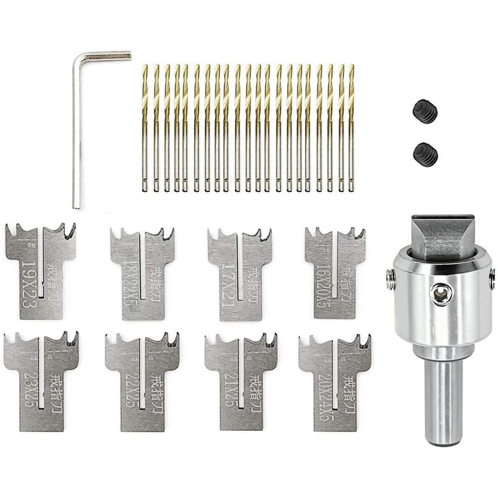 34 PCS Ring Drill Bit Set, 16-23 mm Blades Wood Ring Maker Set, Adjustable Design fits US Ring Sizes 5.5-13, 8 Blades, 2