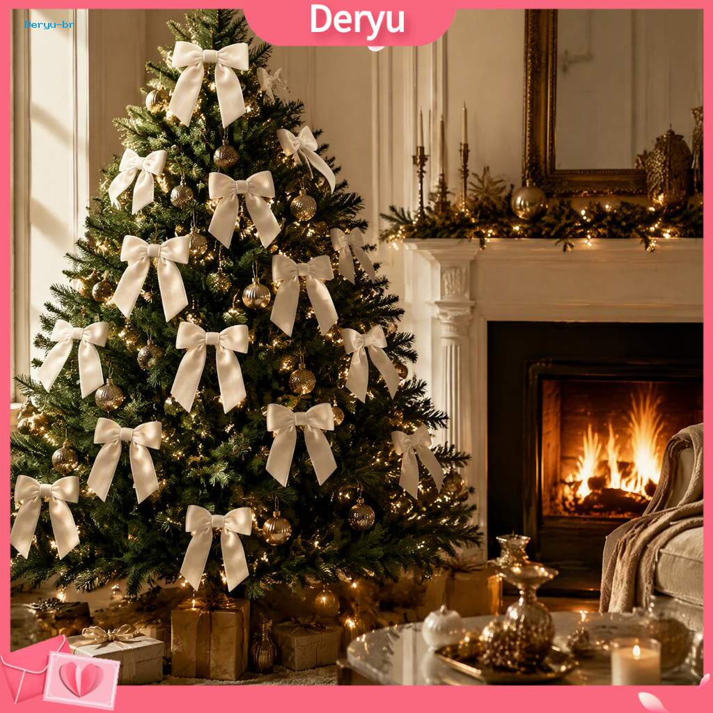 Reusable Fabric Bows for Holidays 10 Pcs Velvet Christmas 11x12.5cm Ribbon Ornaments with Built-in Cable Tie for Xmas Tr