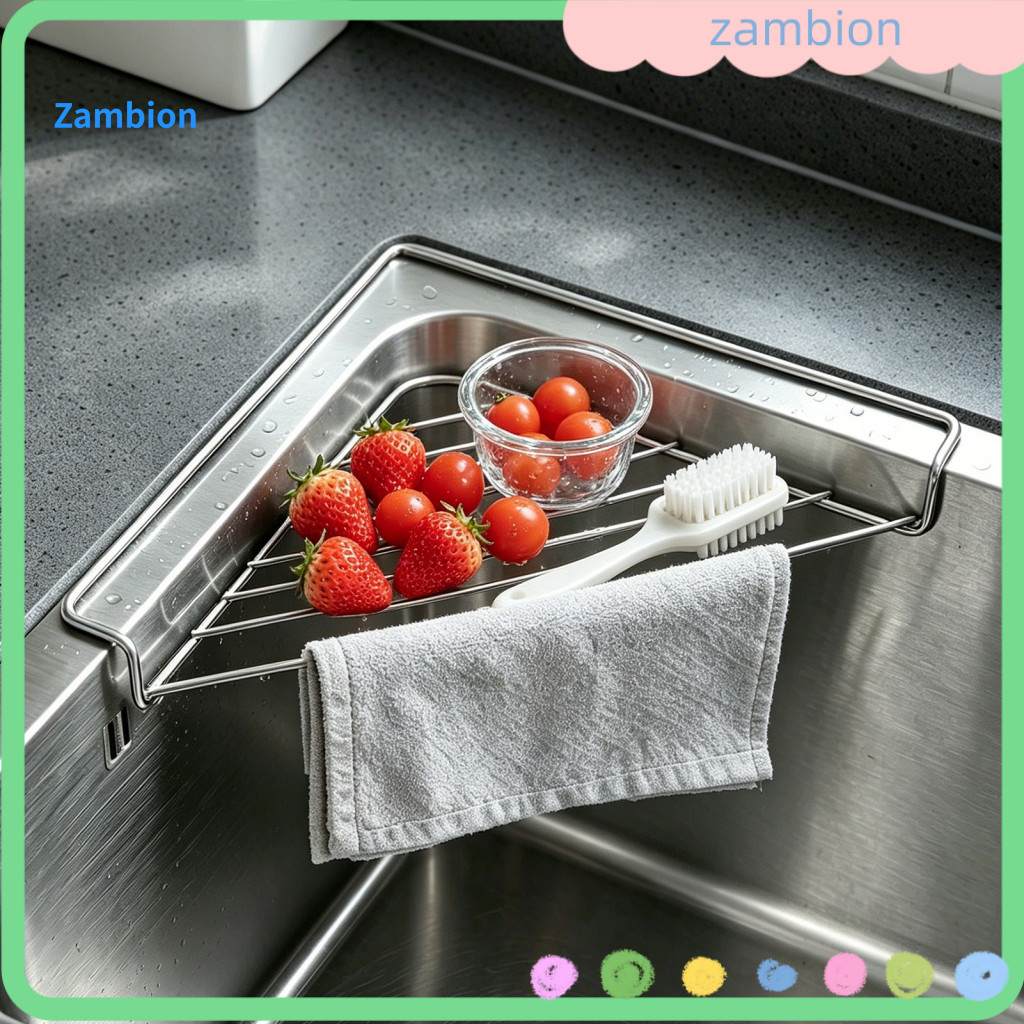 Compact Kitchen Sink Tray Stainless Steel Organizer Corner Triangular Shelf Space-saving Wire Rack for Utensil Drying fo