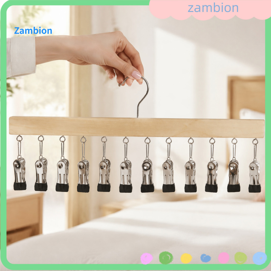 Compact Wardrobe Management Tool Space Saving Trouser Hangers Wooden Legging Hanger with 12 Clips Space-saving 360° Swi