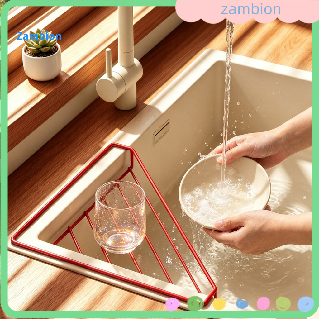 Heavy Duty Kitchen Sink Organizer Draining Rack Corner Dish Drying Triangular Space-saving Iron Drainer Holder for Table