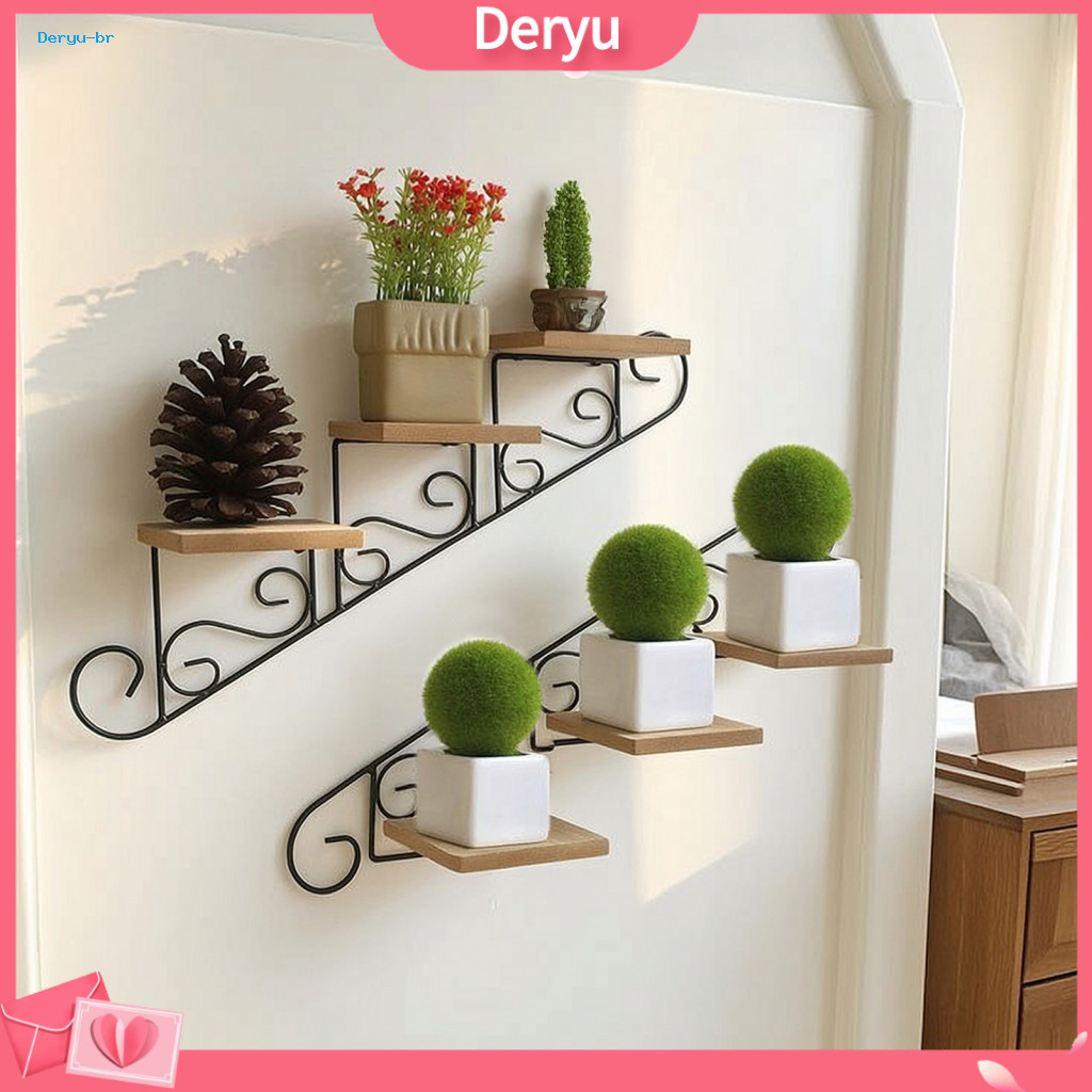 Wall Mounted Storage Rack Space Saving Shelf Rustic Vintage Mount Staircase Floating Wood Iron for Room Bedroom Entryway