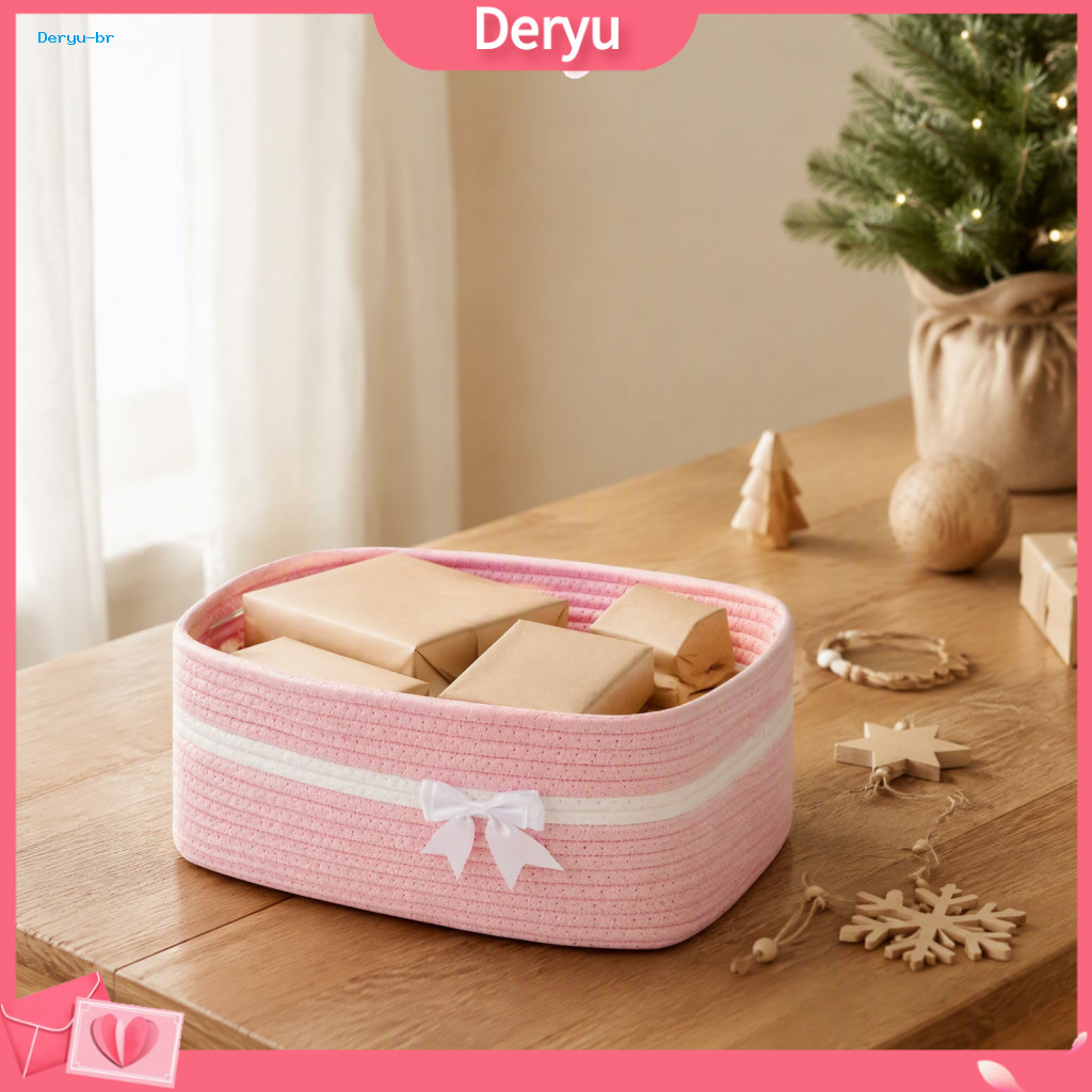 Cotton Woven Storage Baskets Reusable Holiday Decor Portable Basket – Square Desktop Organizer Space-saving Decorative