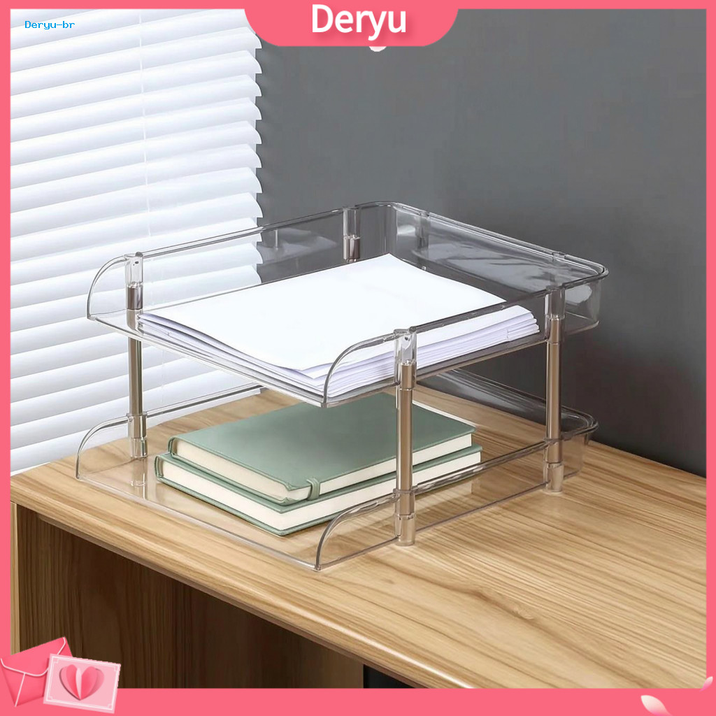 Desktop File Organizer Acrylic Document Tray Desk with Stackable Transparent Pet Rack – Space-saving A4 Stationery Hol