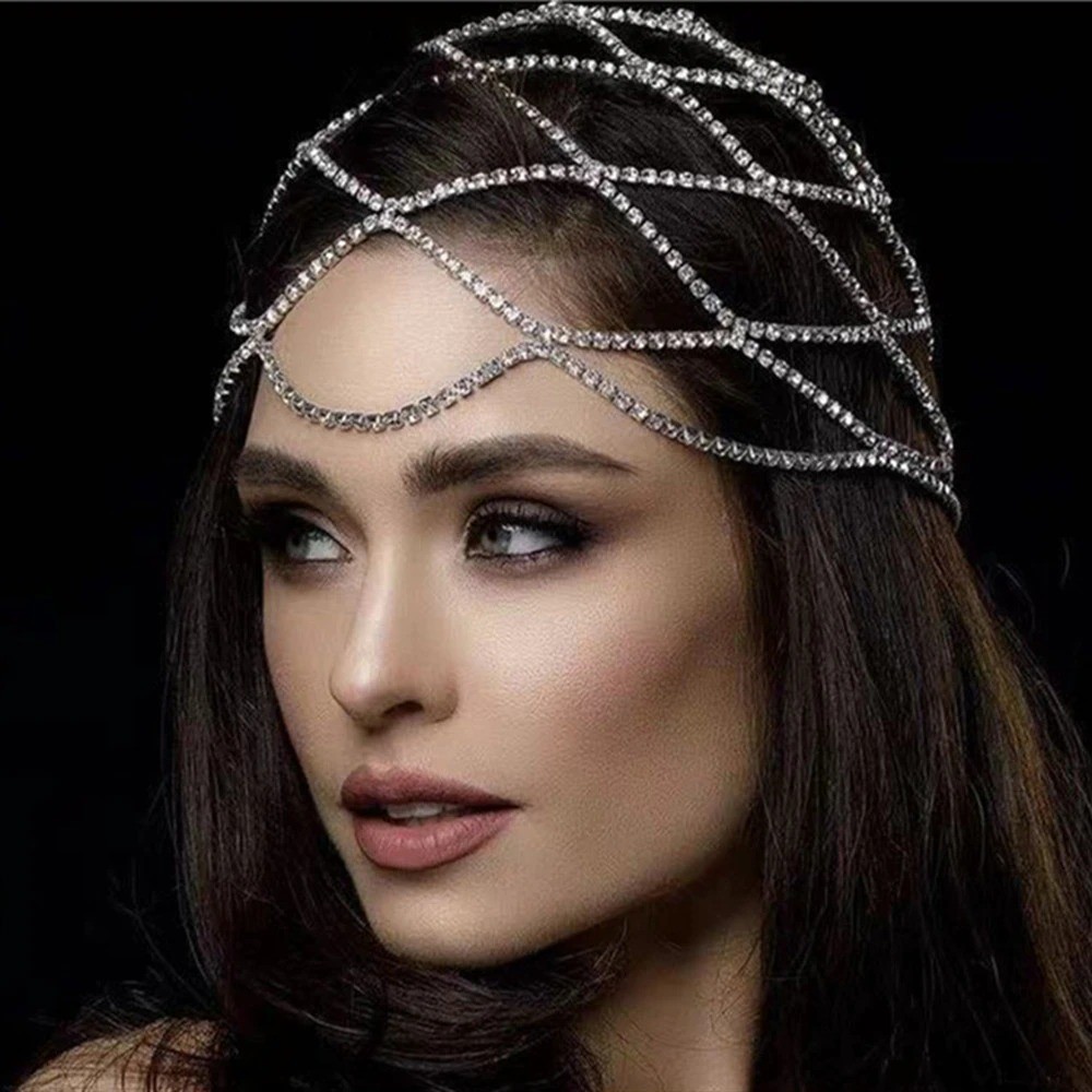 Alta qualidade europeu americano nupcial casamento strass acessórios borla malha Headwear bandana desempenho passarela a
