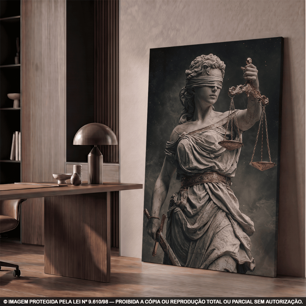 Quadro Decorativo Dama da Justiça com Borda Infinita para Escritório de Advocacia