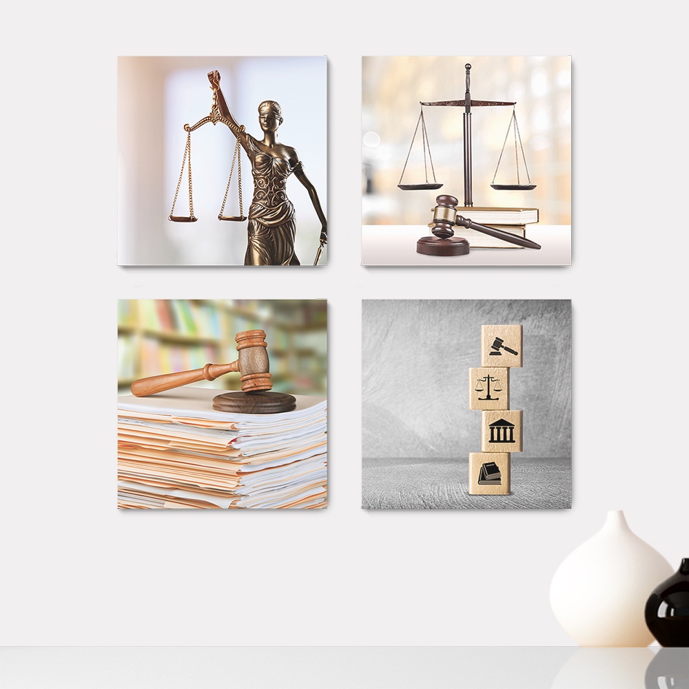 Kit 4 Quadros Decorativos Direito Advocacia Advogado Advogada Escritório Casa Quarto Sala Placas - 0027ktpl4
