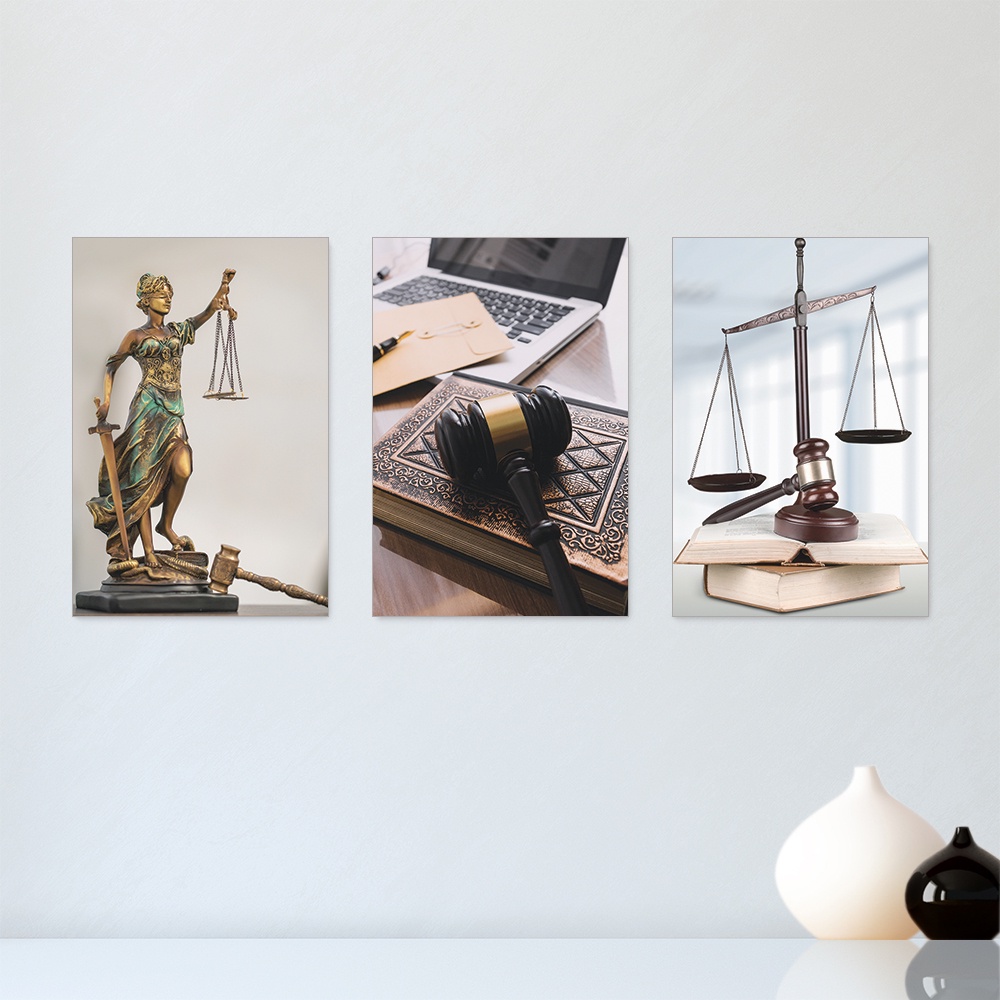 Kit 3 Quadros Decorativos Direito Profissões Escritório de Advocacia Advogado Advogada Placas Decorativas - 0069ktpl