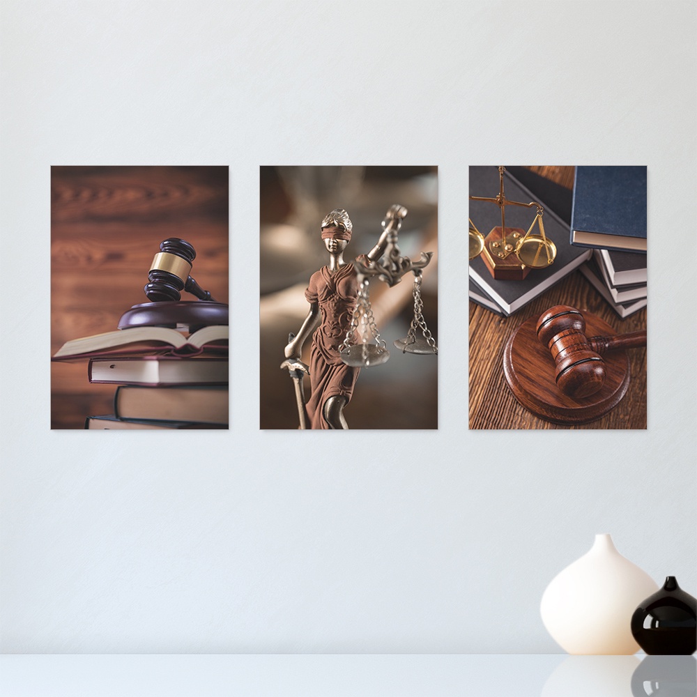 Kit 3 Quadros Decorativos Direito Profissões Escritório de Advocacia Advogado Advogada Placas Decorativas - 0068ktpl