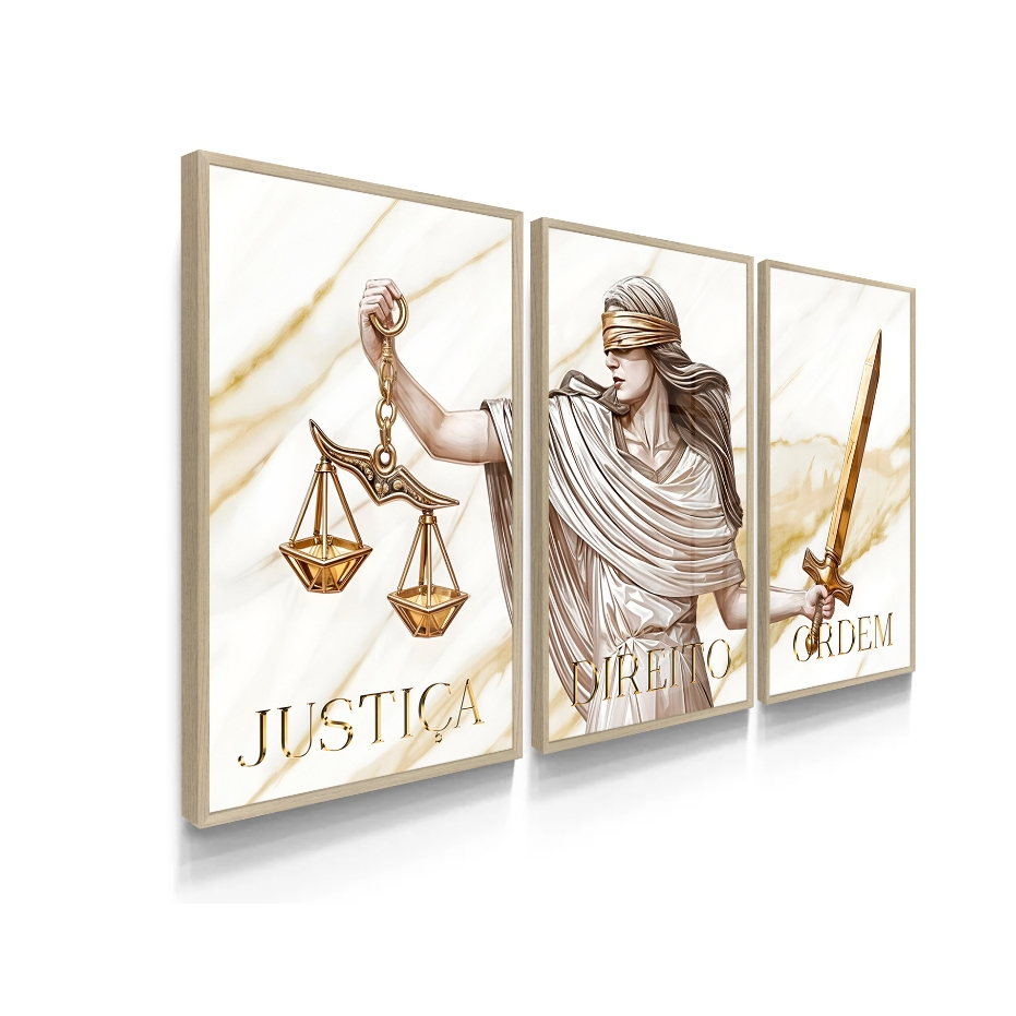 Trio de Quadros Advocacia Justiça Direito Ordem Deusa da Justiça Decorativo para Escritório de Advogado