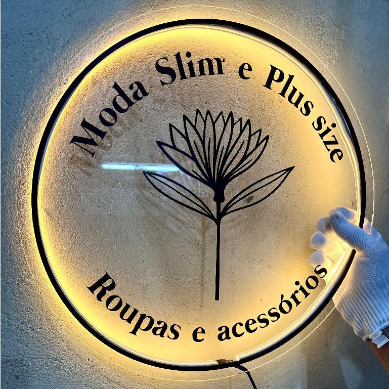 Logotipo Acrílico Espelhado Base LED Placa Iluminada Escritório Advocacia Contabilidade Consultório