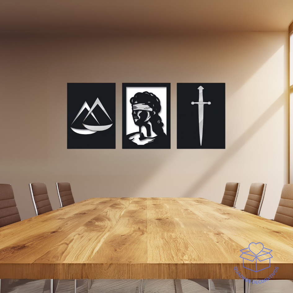 Quadros Decorativos Mosaico Direito Advocacia Advogado Escritório 3 Peças 50X30