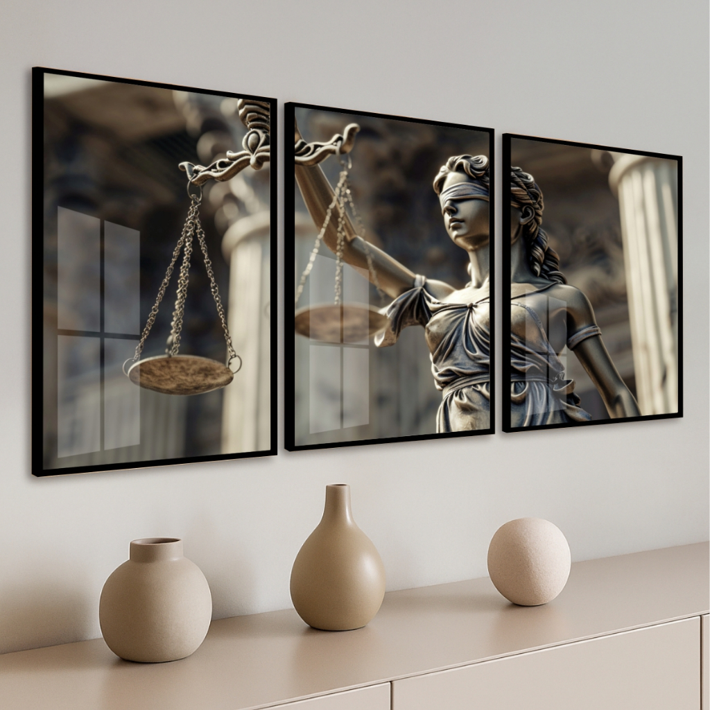 Quadros Deusa Da Justiça Segurando Balança Para Decoração Escritório Advocacia Direito Tons Grafite