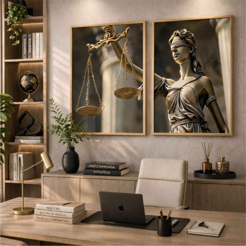 Kit Decorativo 2 Peças Advocacia Direito Deusa Da Justiça Sala De Estar Escritório