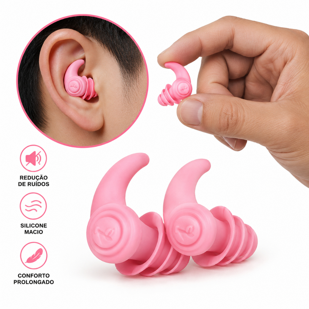 Tampão Protetor Auricular Silicone Ajuste Perfeito Confortável Redução de Ruídos Design Ergonômico Material Macio 1 Par