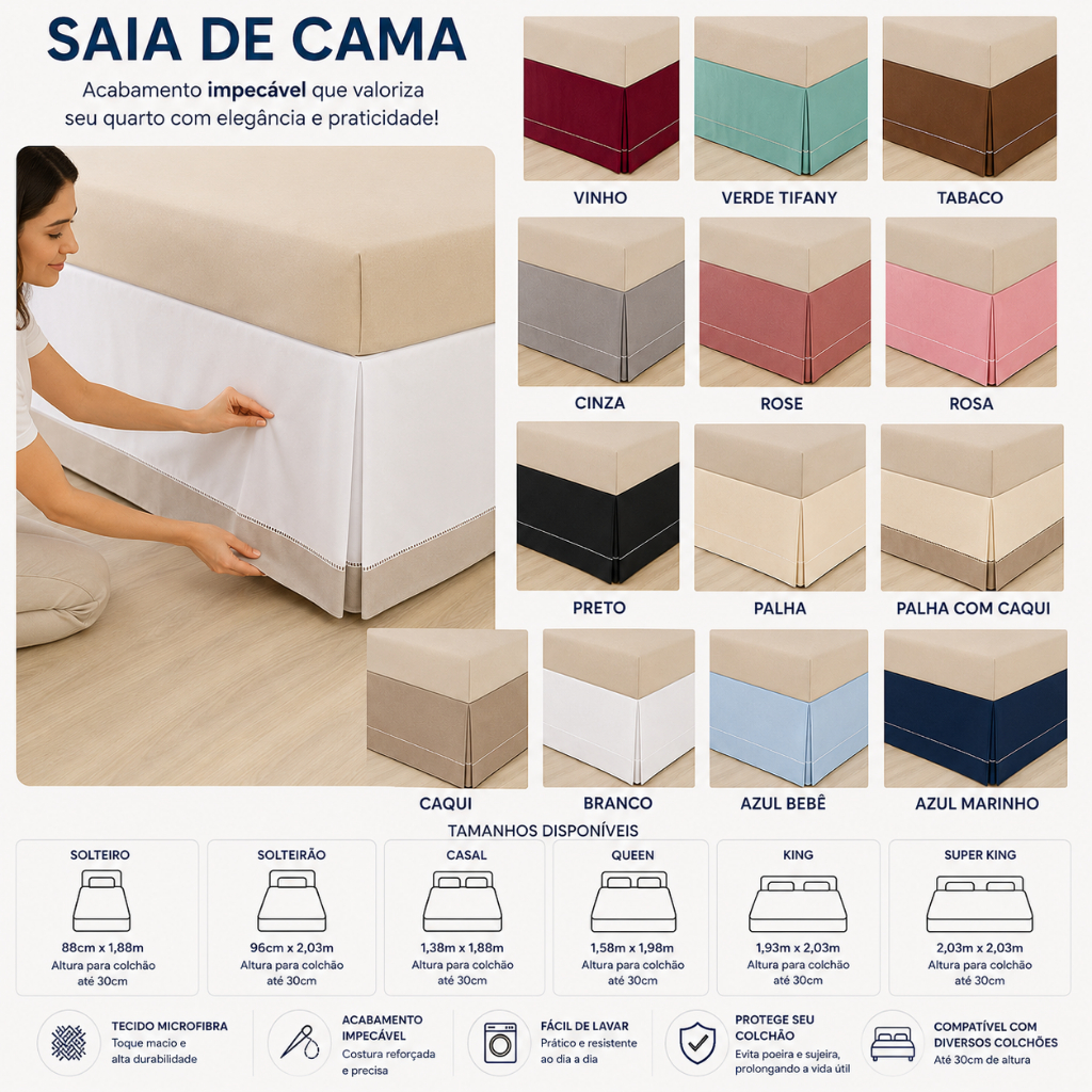 Saia Box 180 Fios Ponto Palito vários tamanhos– Toque Macio, Ajuste Perfeito e Design Sofisticado