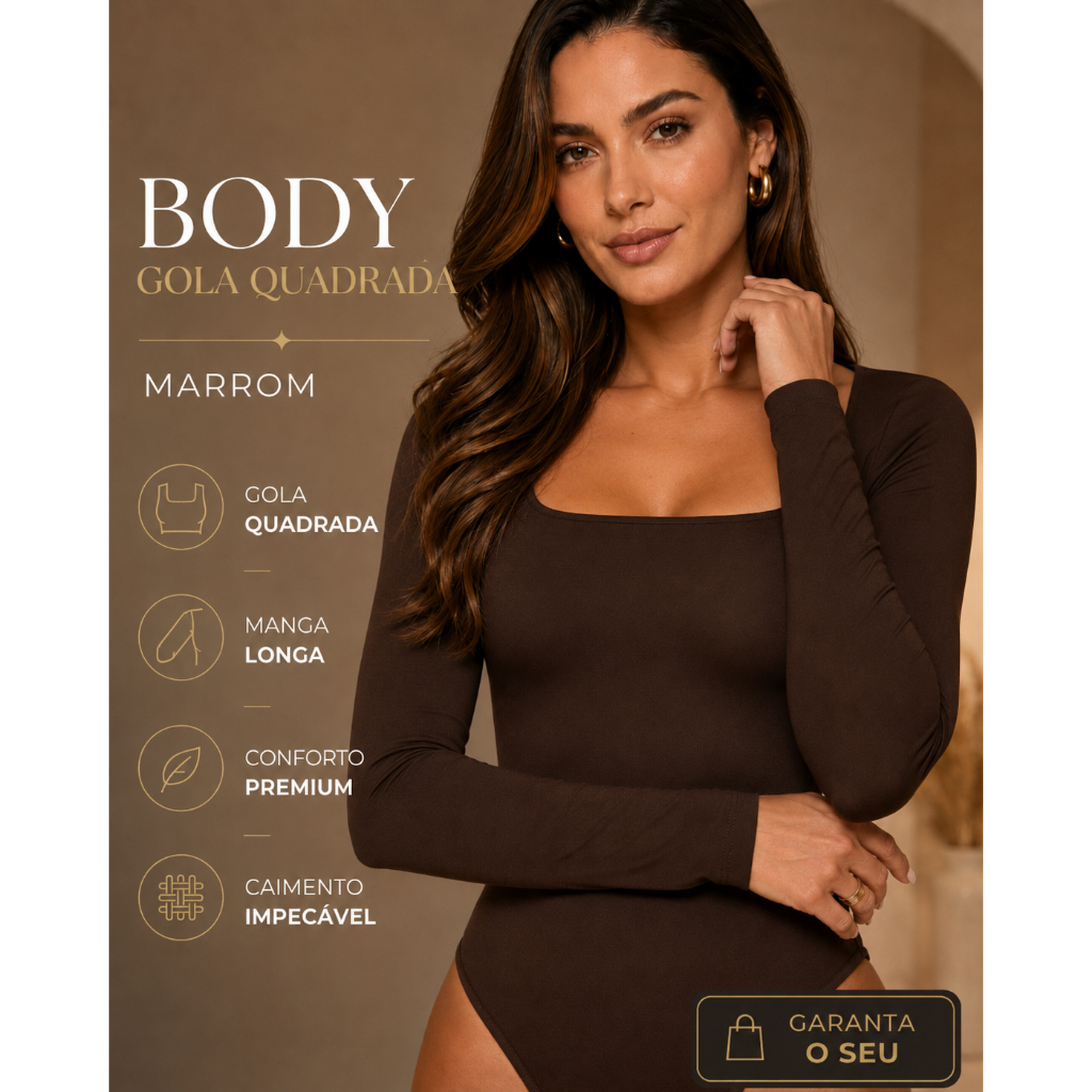 Body Feminino Gola Quadrada Manga Longa Premium | Toque Macio, Ajuste Perfeito e Elegante – Garanta o Seu!
