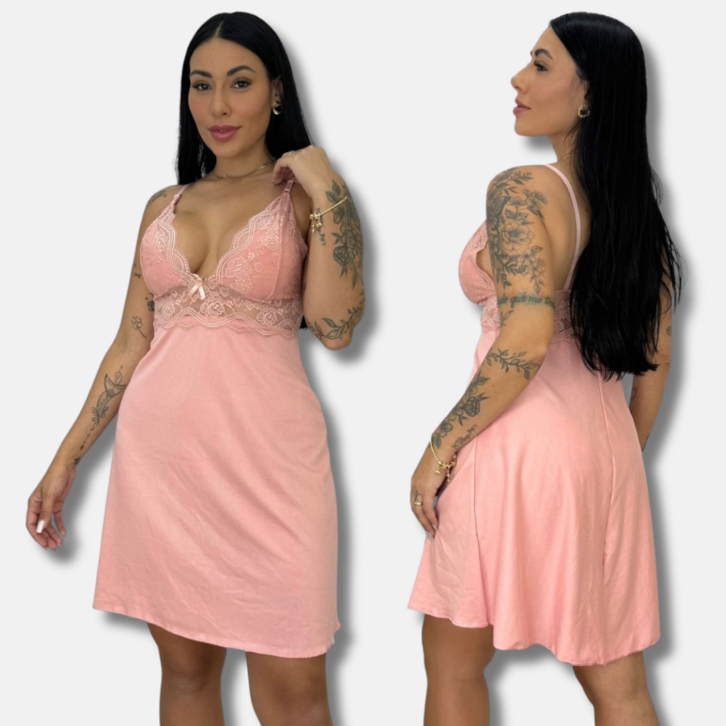 Camisola Feminina Suede Macio Renda Delicada Alça Regulável Conforto Ajuste Perfeito Moda Noite