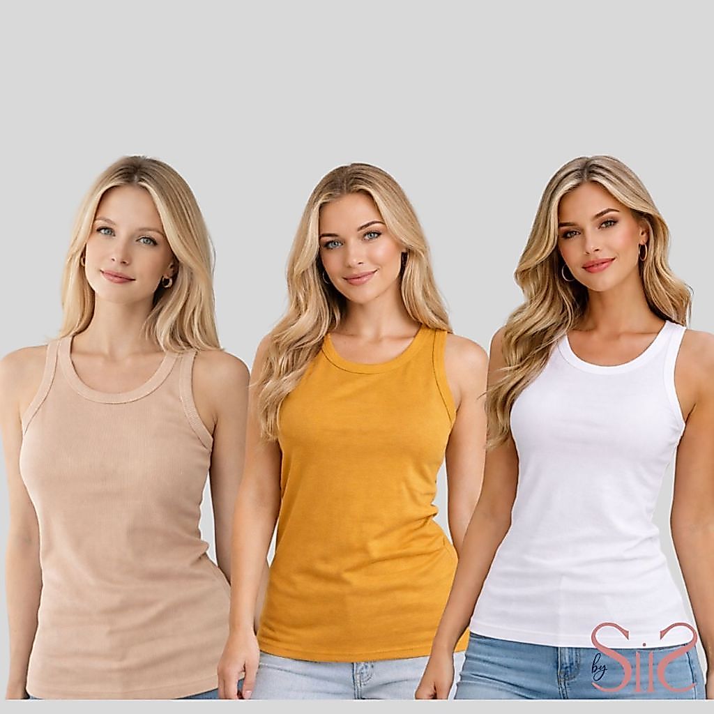 Kit 3 Regatas Caneladas Feminina Lisa Tecido Macio Premium Ajuste Perfeito Blusa